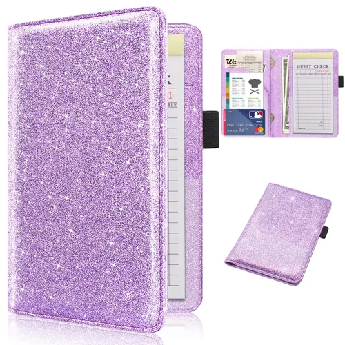 Miniatura 15 de RSAquar Libreta de servidor con bolsillo con cremallera, libretas de servidor de cuero premium para camarera, cartera de camarero libreta