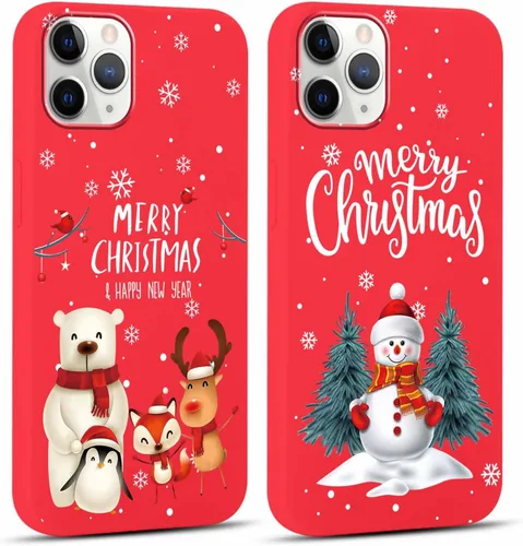 Miniatura 25 de Paquete de 2 bonitas fundas de Navidad para iPhone de 13/14 pulgadas, diseño de muñeco de nieve rojo, diseño de animales de Feliz Navidad, silicona