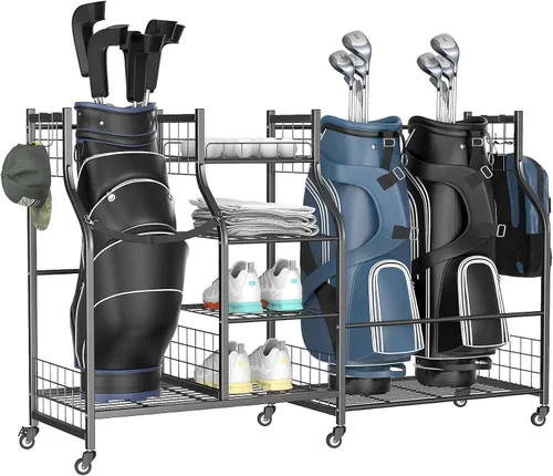 Miniatura 10 de WALMANN Soporte para bolsa de golf de garaje, almacenamiento grande para bolsas de golf con accesorios de golf, estantes de almacenamiento
