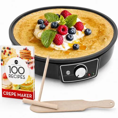 G&M Kitchen Essentials máquina profesional para hacer crepés: superficie antiadherente de 12 pulgadas, dial para ajustar la temperatura, espátula de