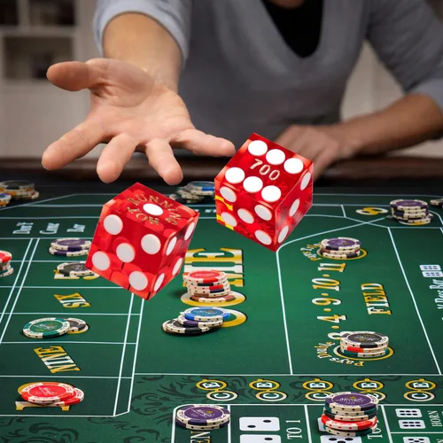 Miniatura 7 de Juego de alfombrillas de mesa de dados de 70 x 35 pulgadas con 5 dados de casino AAA de 0.748 in y botón de encendido y apagado para entretenimiento