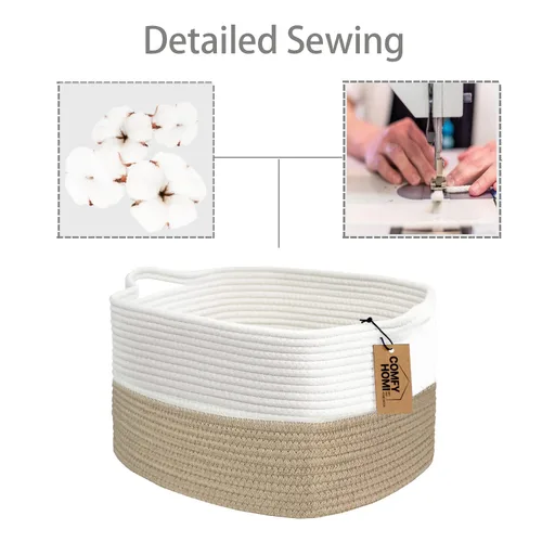 Miniatura 6 de COMFY-HOMI Cesta tejida de cuerda de algodón con asas para estantes, juguetes, libros, cestas de almacenamiento de tela para organizar, organizador