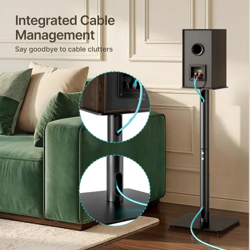 Miniatura 5 de Par de soportes para altavoces, altura fija de 30 pulgadas, capacidad de peso de 55 libras, base de 11.8 pulgadas, gestión de cables, soporte