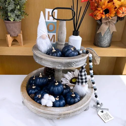 Miniatura 9 de Winlyn 12 calabazas artificiales pequeñas, color azul marino, calabazas decorativas de color azul oscuro, calabazas de espuma para regalos de otoño