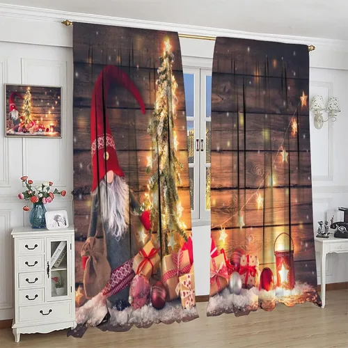 Miniatura 4 de Cortinas de Navidad de gnomo, bolas de árbol de Navidad, luces, regalos, decoración de tablones para sala de estar, dormitorio, bolsillo para barra