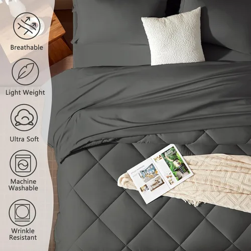 Miniatura 3 de SunStyle Home - Juego de edredón tamaño King, 7 piezas en una bolsa con edredón y sábanas, juego de cama para todas las estaciones con edredón