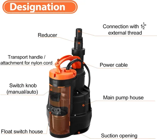 Miniatura 6 de Prostormer - Bomba de sumidero de 1/2HP, 2110 GPH, bomba de agua sumergible, bomba eléctrica portátil con interruptor de flotación incorporado