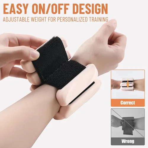 Miniatura 5 de Pesas de muñeca y tobillo para mujeres y hombres, pares de 2 libras/4 libras, brazaletes ajustables de silicona con peso para entrenamientos de Beige