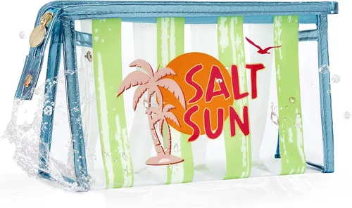 Miniatura 17 de COSHAYSOO Bolsa de Maquillaje Transparente con Protección Solar, Bolsa de Protector Solar con Parches de Letras, Accesorios Esenciales de Playa