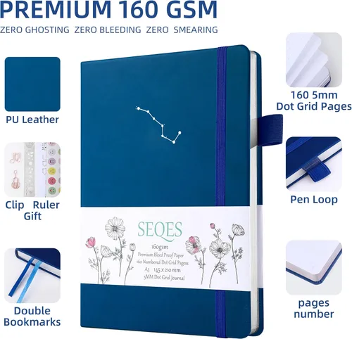 Miniatura 2 de Cuaderno Diario Punteado de Bala A5 Papel Grueso de 160gsm a Prueba de Sangre, Encuadernación Plana, 160 Páginas Numeradas Cuaderno