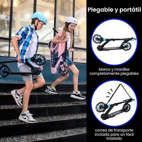 Miniatura 5 de AERO MOBILITY Patinete para niños de 6 años, adolescentes y adultos Ruedas iluminadas, freno de mano, alfombrilla de goma y absorción de impactos