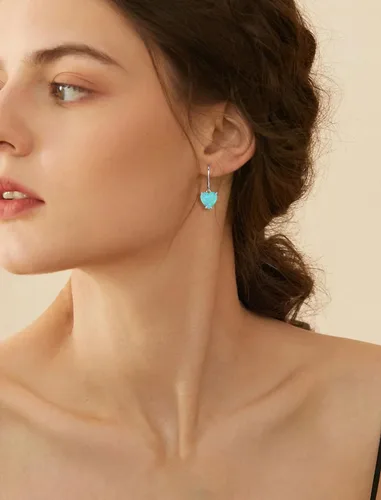Miniatura 2 de Vesitim Solitaire WhiteBluePinkGreen Opal Dangle Earrings 925 Sterling Silver Heart-Shaped Opal Jewelry for Women Gift