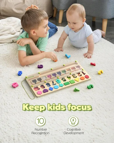 Miniatura 4 de Airbition Juguetes Montessori de 3 años en adelante, laberinto magnético de color y números, clasificación de formas para niños pequeños