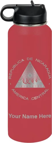 Miniatura 11 de LaserGram Botella de agua personalizada, bandera de Nicaragua, acero inoxidable de doble pared aislada al vacío con popote superior, regalo grabado