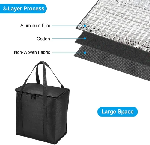 Miniatura 4 de PATIKIL Bolsa de comestibles reutilizable aislada, bolsa térmica aislada para entrega de alimentos con cremallera plegable para transporte frío