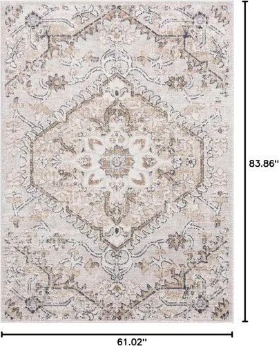 Miniatura 2 de Hauteloom Mesa Oriental - Alfombra bohemia para sala de estar y dormitorio, de 5 pies 2 pulgadas x 7 pies, alfombra bohemia para interiores, diseño