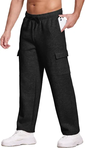 Miniatura 6 de Deyeek Pantalones deportivos con forro polar para hombre, pantalones deportivos de carga con parte inferior abierta, pantalones deportivos