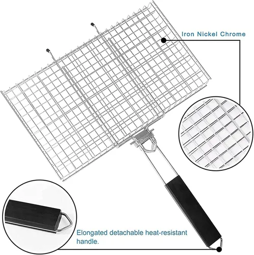 Miniatura 3 de Parrilla de carbón para barbacoa, parrilla portátil, cesta grande, acero inoxidable, parrilla, verduras, pescados, camarones, parrilla de carbón