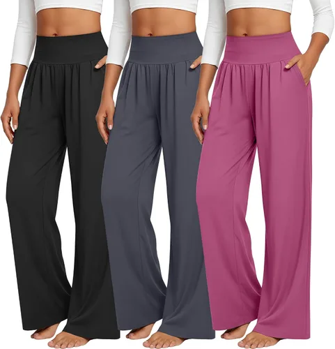 Miniatura 81 de Neer - Conjunto de 3 pantalones de yoga de pierna ancha para mujer - Pantalones deportivos cómodos, holgados, de cintura alta y casuales