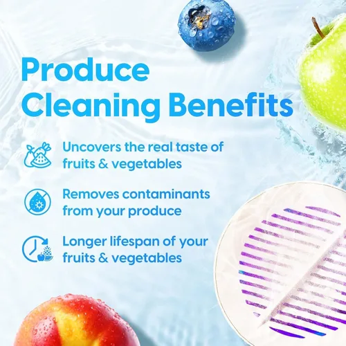 Miniatura 6 de AquaPure Limpiador de frutas y verduras – Lavadora de productos impermeable con función de electrólisis, lavadora portátil de frutas y verduras