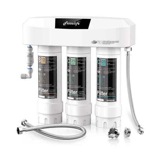 Frizzlife Sistema de filtro de agua para debajo del fregadero, certificado NSF/ANSI 53 y 42 y 372, filtración de agua de 8 capas de 0.5 micrones que