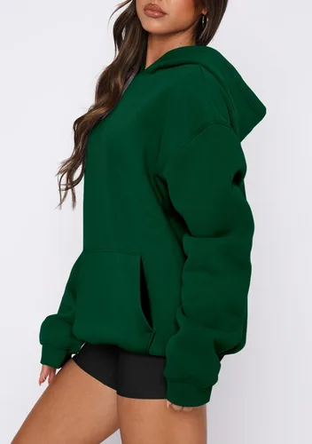 Miniatura 71 de onlypuff Sudadera casual con capucha para mujer, de manga larga, con bolsillo de canguro, hombro caído