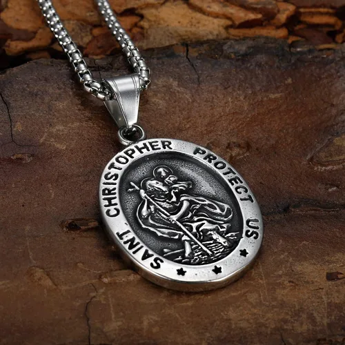 Miniatura 3 de WIGERLON Collares de amuleto de acero inoxidable San Miguel San Cristóbal y San Benito cruz de Jesús maría arcángel que nos protege con amuleto