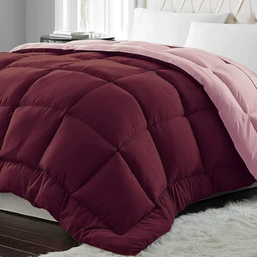 Miniatura 2 de Blue Ridge Home Fashions - Edredón sintético de microfibra para todas las estaciones, relleno de poliéster hipoalergénico, Borgoña/Malva, Full/ Queen