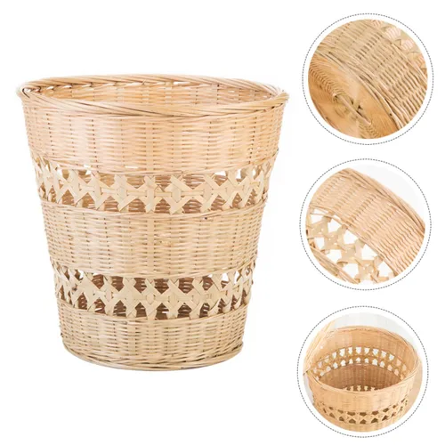 Miniatura 3 de Cesta de basura de ratán, cubo de basura de ratán, cesta de basura redonda de mimbre, contenedor de basura para cocina, sala de estar, dormitorio