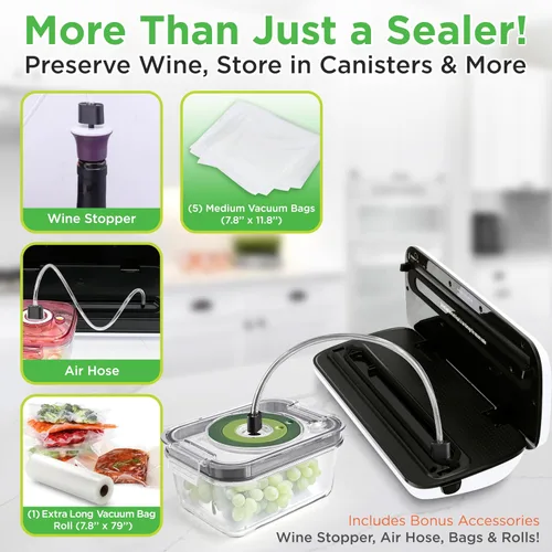 Miniatura 6 de NutriChef Sellador al vacío para alimentos – Máquina automática de sellado de aire para alimentos secos y húmedos, controles táctiles LED, incluye