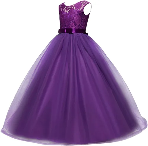 Miniatura 10 de Vestido Yaphyee largo, de princesa, con flores, formal, para boda, dama de honor, para fiesta, para niña