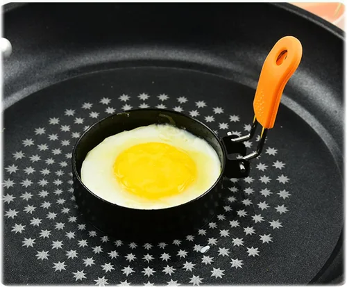 Miniatura 4 de Juego de 4 anillos para huevos de 3.5 pulgadas con mango de silicona, anillo grande para freír huevos, molde redondo para magdalenas inglesas