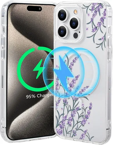 Miniatura 38 de Funda magnética de flores para iPhone 15 [compatible con MagSafe] Bonito patrón floral transparente a prueba de golpes
