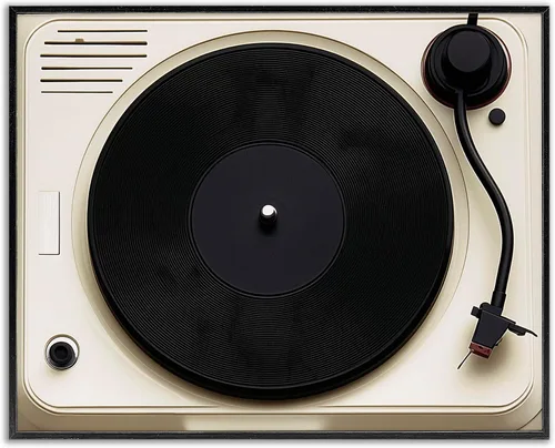 Stupell Industries Classic Tunes - Tocadiscos Giclée enmarcado en negro, diseño artístico por Annabelle Hall, 11 x 14 pulgadas