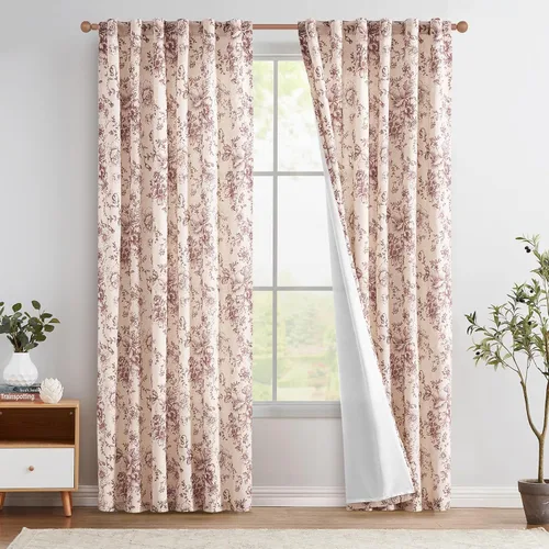 Miniatura 78 de Jinchan Cortinas de Mezcla de Lino con Estampado Floral para Sala de Estar, 84 Pulgadas de Largo, Cortinas con Bolsillo para Varilla y Tab Trasera