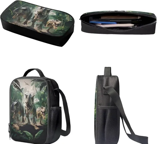 Miniatura 44 de HUGS IDEA Juego de 3 bolsas escolares con aislamiento térmico para el almuerzo, estuche para lápices