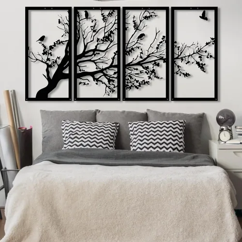 Miniatura 8 de Decoración de pared de metal, arte de pared del árbol de la vida, arte de pared de árbol de metal, 4 paneles, letrero de árbol, decoración de pared