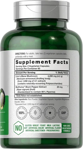 Miniatura 2 de Horbäach extracto de hongo melena de león 4200mg 120 cápsulas suplemento vegetariano, no transgénico, sin gluten