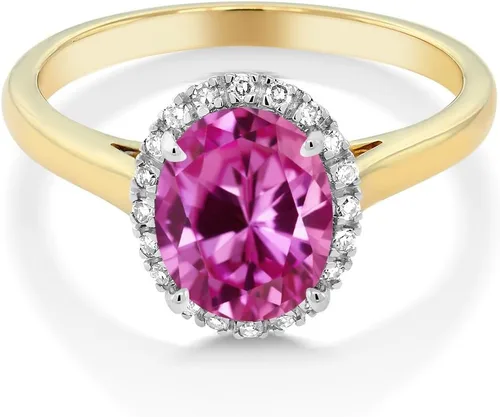 Miniatura 74 de Gem Stone King Anillo de compromiso ovalado de oro amarillo de 10 quilates con piedra natal y halo de diamantes Ovalado de 0.354 x 0.276 in