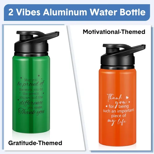 Miniatura 4 de Bokon Paquete de 10 botellas de agua de aluminio de 17 onzas a granel, regalos de agradecimiento para profesores, multicolor, reutilizables
