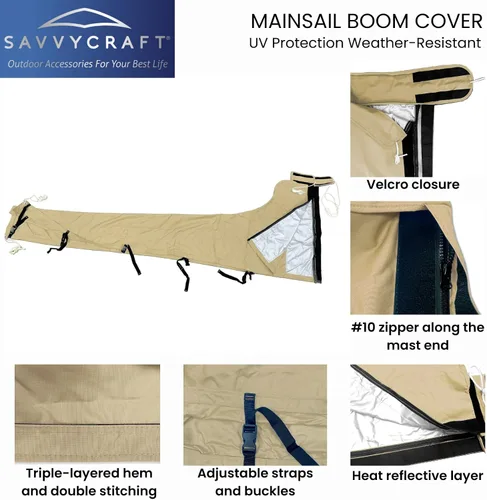 Miniatura 2 de SavvyCraft Cubierta impermeable de pluma de vela principal, cubierta de vela principal 600D resistente a la intemperie, longitud de pluma de 7 a 8
