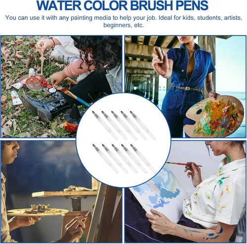 Miniatura 9 de TEHAUX Juego de 6 bolígrafos de acuarela, cepillo de agua recargable para flujo de tinta controlado, dibujo de pintura suave, adecuado para niños