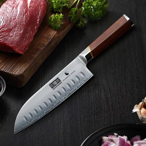 Miniatura 6 de HOSHANHO Cuchillo Santoku de 7 pulgadas, cuchillo de chef profesional japonés de acero de alto carbono, cuchillo de cocina afilado con mango