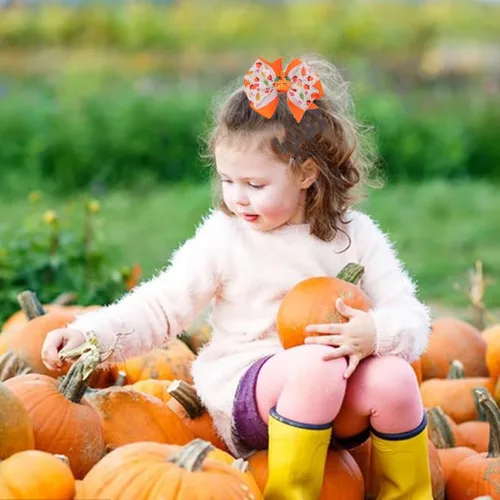 Miniatura 4 de Pinzas de lazo para el pelo de pavo de Acción de Gracias para niñas, calabaza naranja, moño, cocodrilo, pasadores, pasadores para el día de gracias