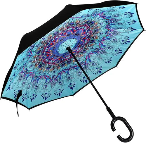 Miniatura 6 de Owen Kyne - Paraguas reversible y plegable de doble capa a prueba de viento, con soporte propio de diseño invertido, protección contra la lluvia