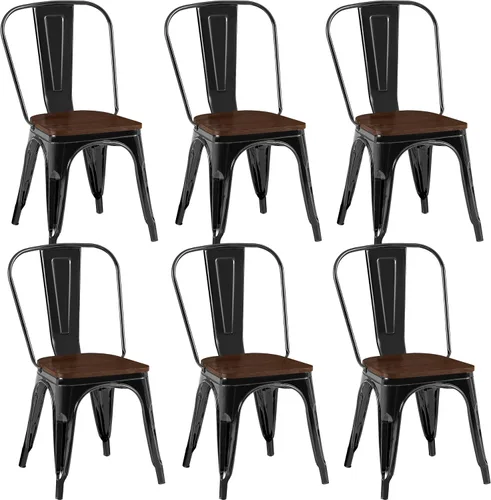 Miniatura 15 de Juego de 8 sillas de comedor de metal, sillas apilables estilo tolix con respaldo, diseñadas para el comedor diario, en interiores, cocina y comedor