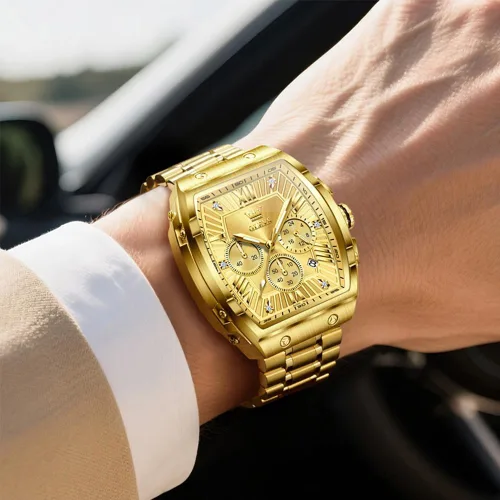 Miniatura 3 de OLEVS Relojes para Hombres Cronógrafo Impermeable Cara Rectangular Fase Lunar Correa de Acero Inoxidable Relojes de Vestir para Hombres Luminoso