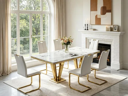 Miniatura 28 de 5 Piece Black Marble Dining Table Set for 4, Modern Faux Marble Kitchen Dining Room Tables with 4 Leather Chairs Set, 68.11" Luxury Rectangular