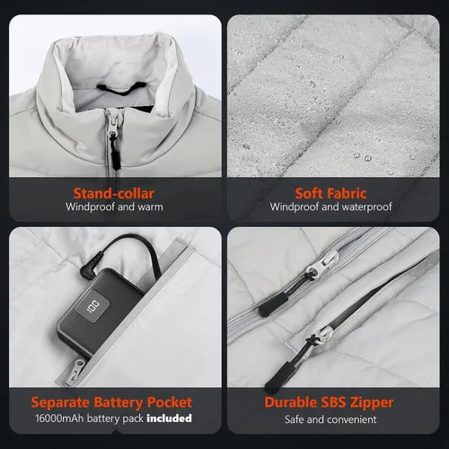 Miniatura 7 de Chaleco térmico para hombre con batería incluida, chaleco de calefacción eléctrico recargable de 7.4 V, temperatura inteligente. Control