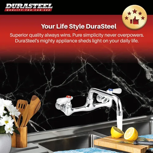 Miniatura 7 de DuraSteel Grifo de Fregadero de Cocina Comercial - Sin Plomo de 8" Montaje en Pared Central para Fregadero de Servicios con Caño Giratorio de 16